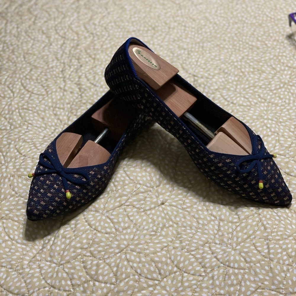 Rothy's The Bow Point Evening Metallic Knit Fabric Ballet Flats Pointed-Toe 9.5